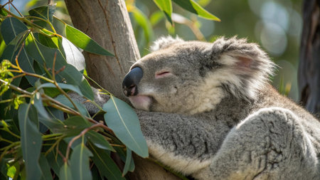 Koala bear sleeping on eucalyptus tree in Australiaの写真素材