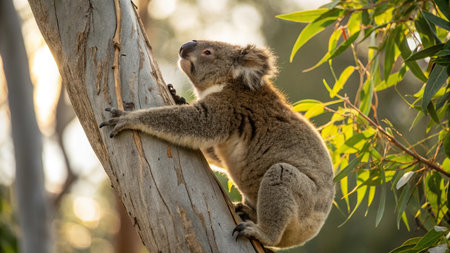 Koala sitting on a eucalyptus tree in Australiaの写真素材