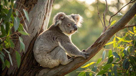 Koala bear sitting on eucalyptus tree in Australiaの写真素材