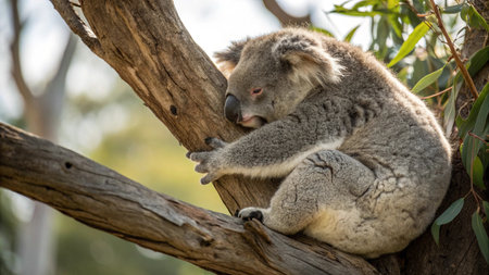 Koala bear sleeping on eucalyptus tree in Australiaの写真素材