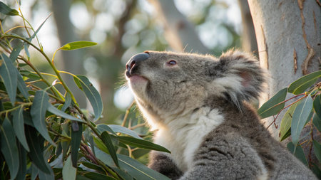 Koala in eucalyptus tree, Australia. Close up.の写真素材