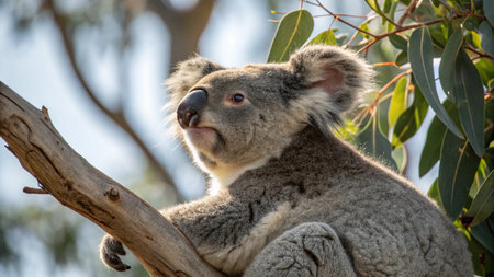 Koala sitting on a eucalyptus tree in Australiaの写真素材