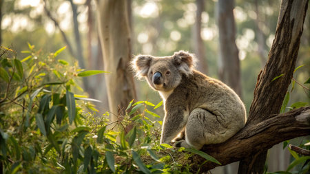 Koala bear sitting on eucalyptus tree in Australiaの写真素材