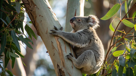 Koala on eucalyptus tree in eucalyptus forestの写真素材