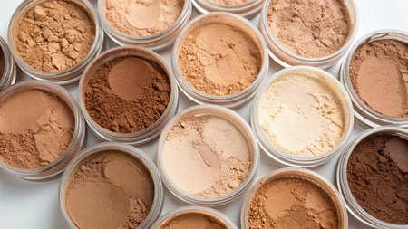 close up of makeup powder in a container isolated on white background.の写真素材