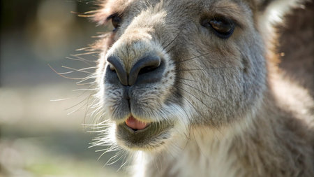Portrait of a wild kangaroo with open mouth and tongue out