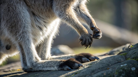 Kangaroo on a rock in the sun with a joey