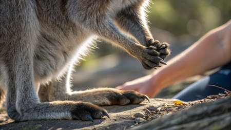 Kangaroo on the hands of a young woman, close-upの写真素材