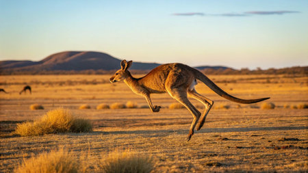 Kangaroo in the Australian Outback at sunset, Northern Territory, Australiaの写真素材