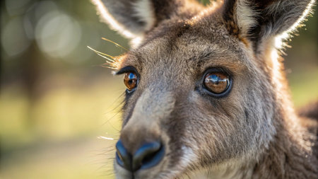 Close up portrait of a red kangaroo joey looking at cameraの写真素材