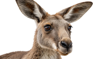 Close-up of a Kangaroo looking at the camera, isolated on whiteの写真素材