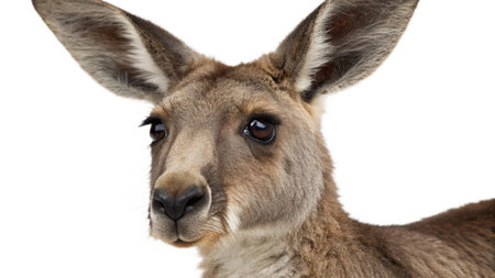 Close-up of a Kangaroo looking at the camera, isolated on whiteの写真素材