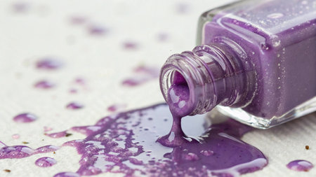 Purple nail polish spilled on a white background, close-upの写真素材
