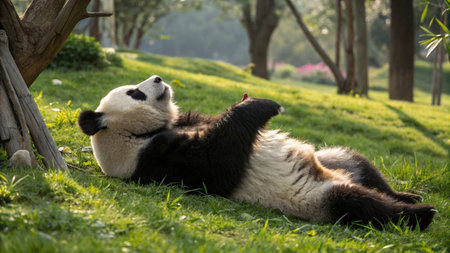 Giant panda in the park, Chengdu, China.の写真素材