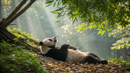 Giant panda in the forest, Chengdu, Sichuan Province, Chinaの写真素材