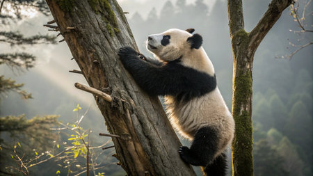 Giant panda in the forest, Chengdu, Sichuan Province, Chinaの写真素材