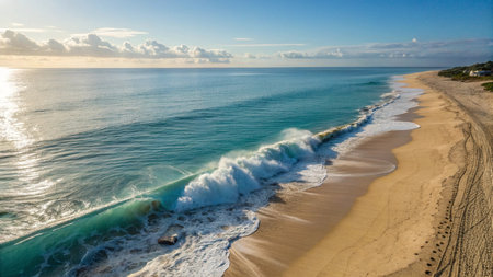 Panoramic view of a beautiful beach at sunset, Playa del Carmen, Mexico