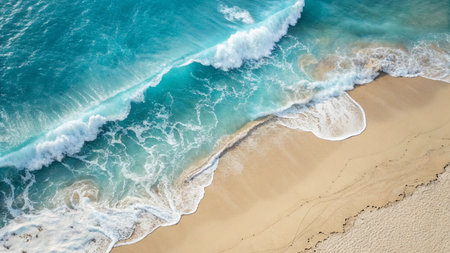 Aerial view of a beautiful beach with turquoise ocean waves
