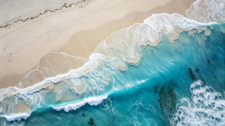 Aerial view of beautiful tropical beach with turquoise ocean waves