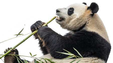 Giant panda bear (Ailuropoda melanoleuca) eating bambooの写真素材