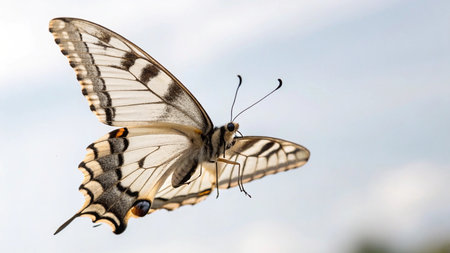 Butterfly Papilio machaon on the blue skyの写真素材