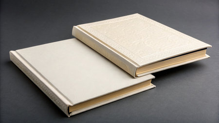 Pair of books on a black background. View from above.