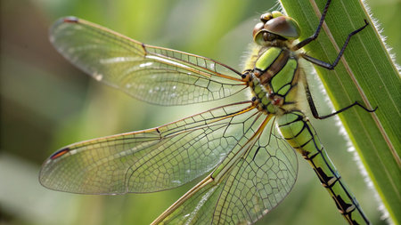 dragonfly on the grass in the garden. macro photo of dragonfly