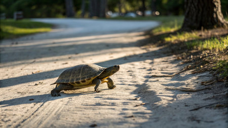 turtle on the road in the park, beautiful photo digital pictureの写真素材