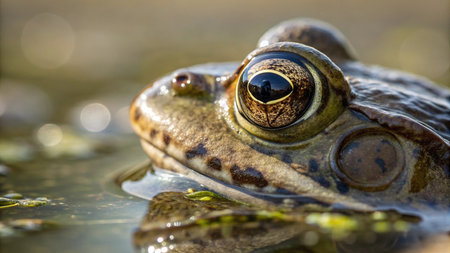 Frog in the water, close-up, macro, shallow depth of fieldの写真素材
