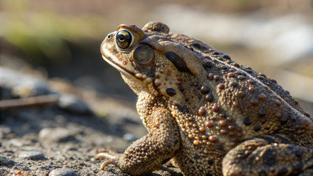 Common toad (Bufo bufo) sitting on groundの写真素材