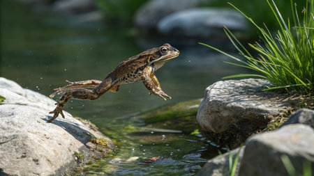Frog in the water, close-up. Wildlife scene from nature.の写真素材