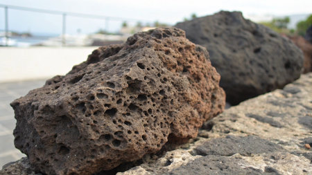 volcanic rock on the coast of the island of Lanzaroteの写真素材