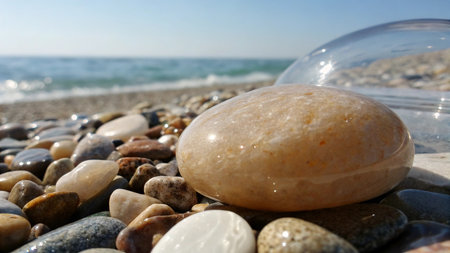sea stones on the beach, close-up of a pebbleの写真素材