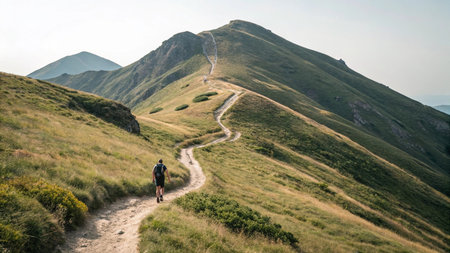 Hiking in the Carpathian mountains. Hiking in Ukraine.の写真素材