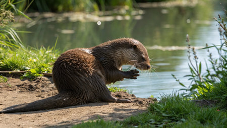 European small-clawed otter (Lutra lutra)の写真素材