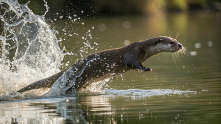Otter (Aonyx cinerea) in waterの写真素材