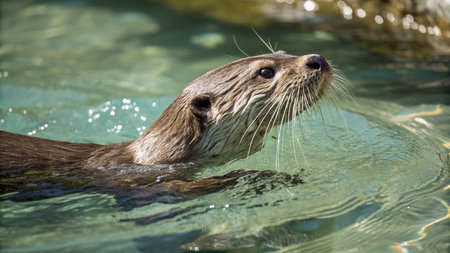 Otter swimming in the water (Lutra lutra)
