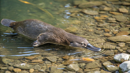A closeup shot of a little platypus in the waterの写真素材