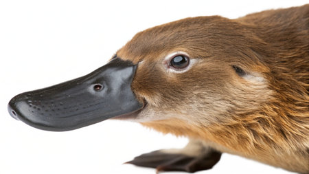 Close-up of a platypus on a white background.の写真素材