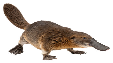 close up of a platypus in front of a white backgroundの写真素材