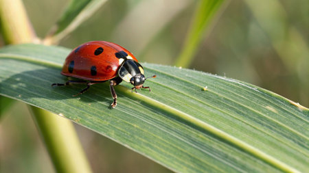 ladybug on green grass in nature. macro close-up