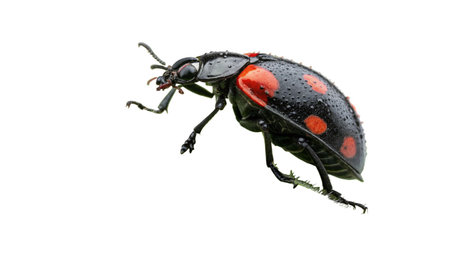 Red ladybug isolated on white background. Close up of bug.