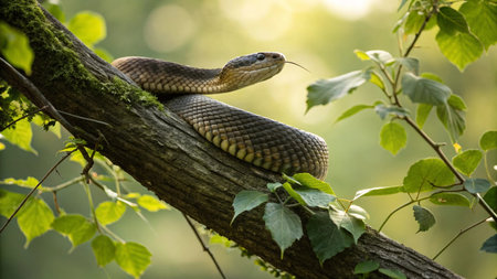 Image of a snake on a tree branch. Reptile. Animalの写真素材