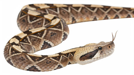 Reticulated viper, Ptyas niger, in front of white background