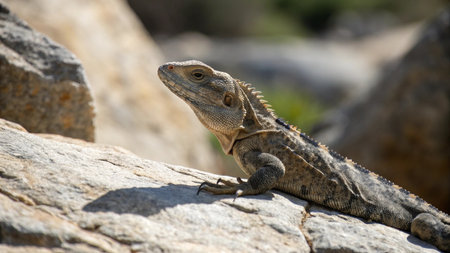 reptile on the rock, closeup of photoの写真素材