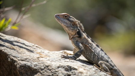 lizard on the rocks in the forest, closeup of photoの写真素材