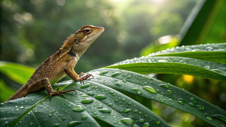 Lizard on a leaf, close-up, macro