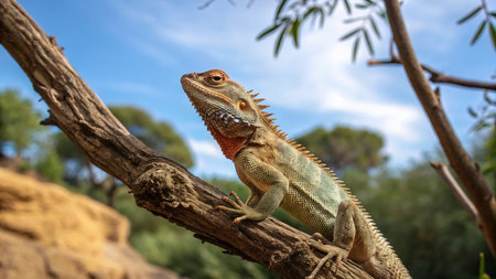 Close up of a lizard on a branch in the wildの写真素材
