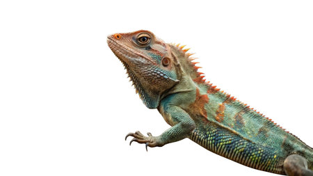 Close up of chameleon isolated on white background, clipping path includedの写真素材