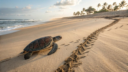 Hawaiian Green Sea Turtle (Chelonia mydas) on the beach